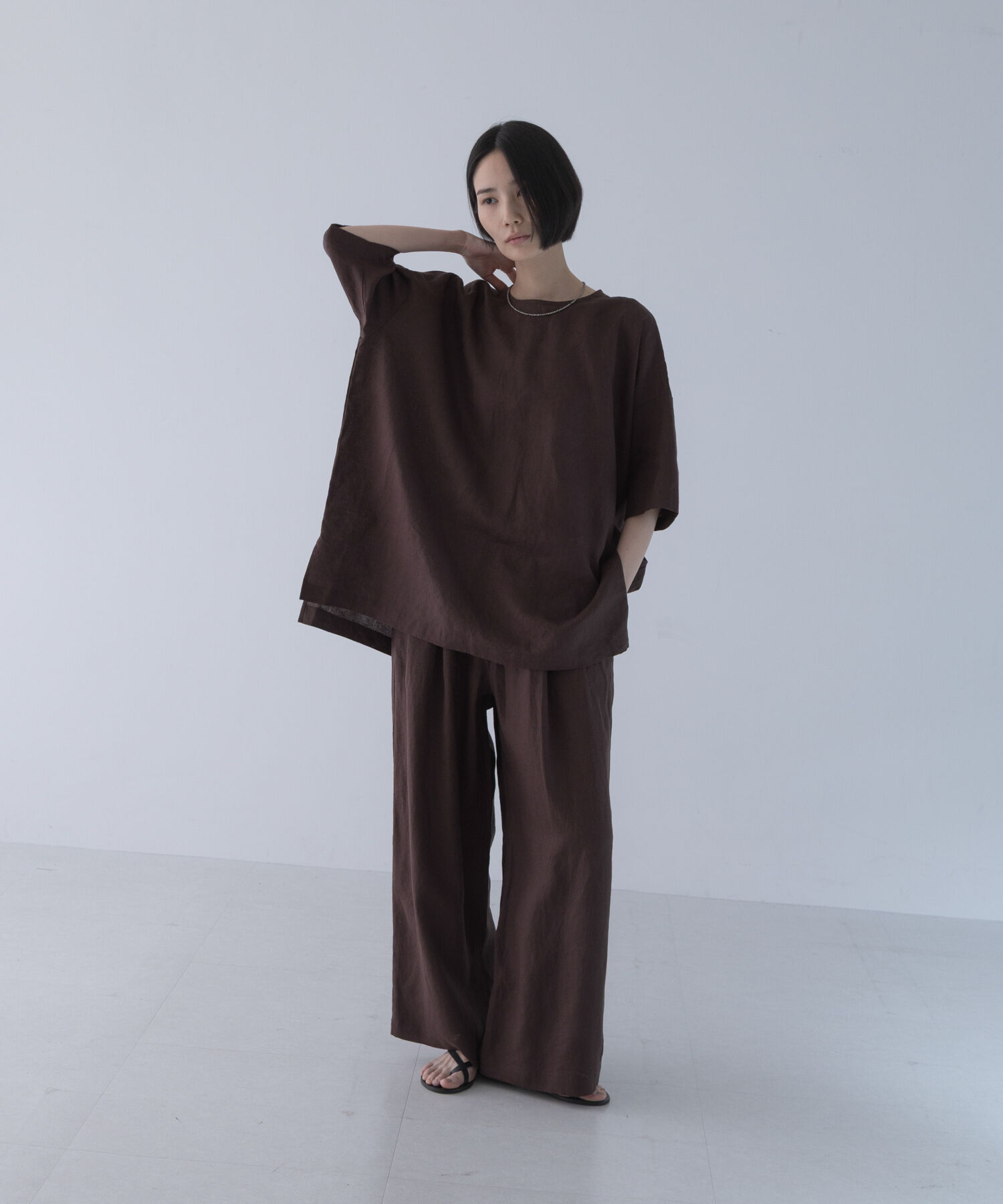 かぐれ「リネンワイドプルオーバーシャツ」|シャツ・ブラウス|ブラウン