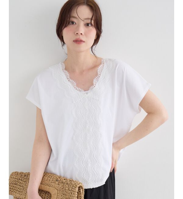  「フロントレースVネックカットソー」|Tシャツ・カットソー|