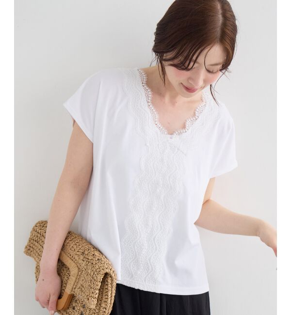  「フロントレースVネックカットソー」|Tシャツ・カットソー|