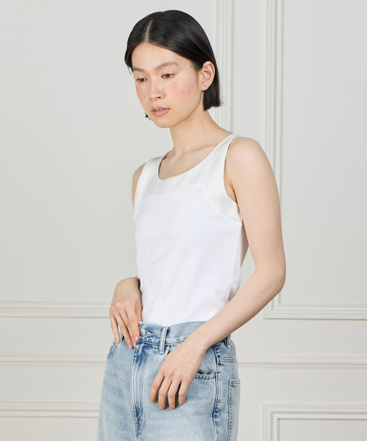 DAY by DAY it&rsquo;s international「ｻﾃﾝ切り替えﾀﾝｸﾄｯﾌﾟ《ｽﾋﾞﾝ綿MIXﾌﾗｲｽ》|極上の肌触りと」|タンクトップ|