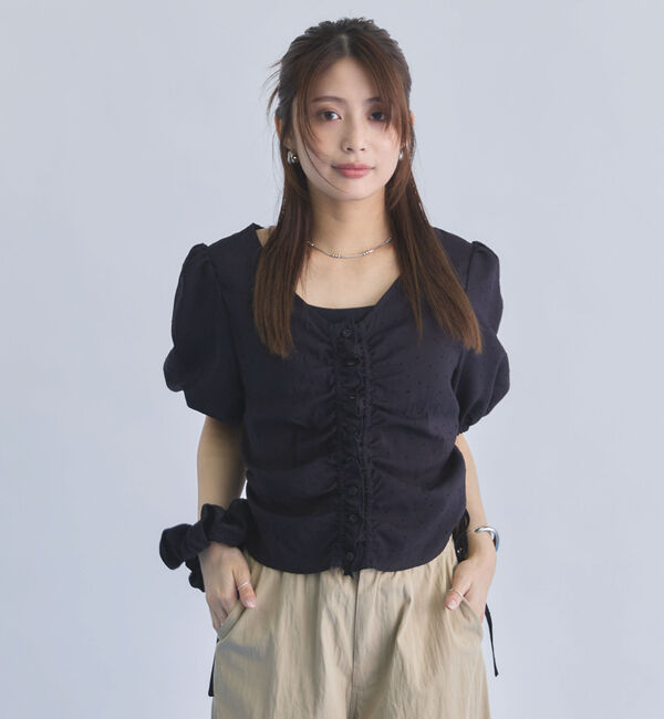 archives「シュシュ付ギャザータックドットＢＬ」|シャツ・ブラウス|BLACK