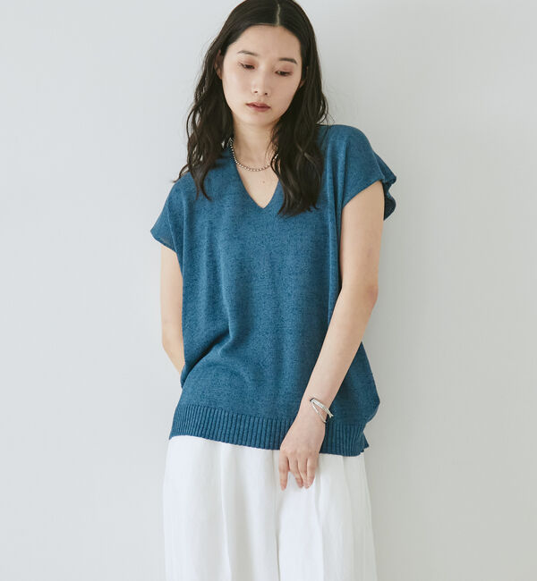 Doux archives「ペーパーヤーンＶネックニット」|ニット・セーター|BLUE
