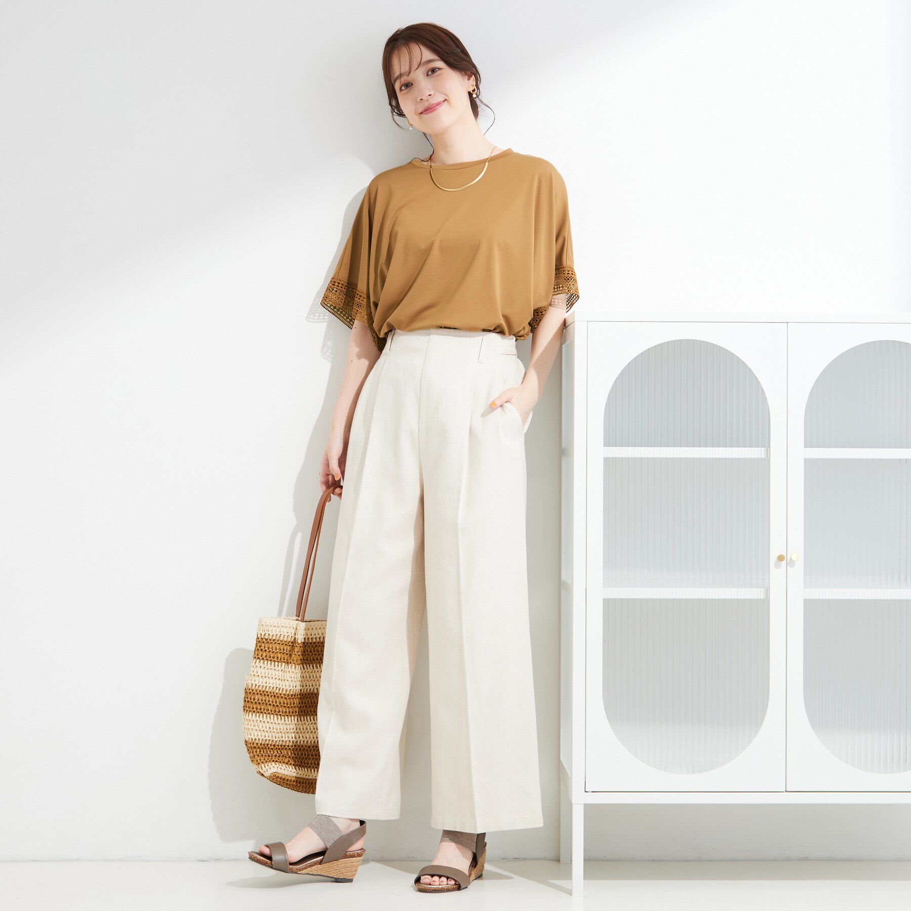 SHOO･LA･RUE「【ひんやり/UV】お袖レースが上品 ゆったりとろみトップス」|Tシャツ・カットソー|