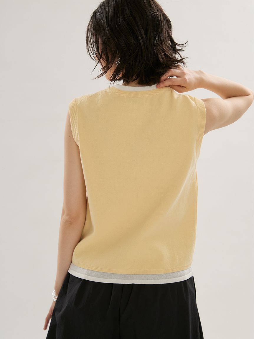emmi atelier「レイヤードライクノースリーブニットベスト」|ニット・セーター|