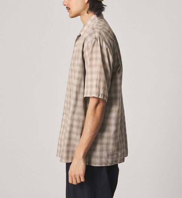 Steven Alan＞ コットン/シルク オンブレーチェック オープンカラー