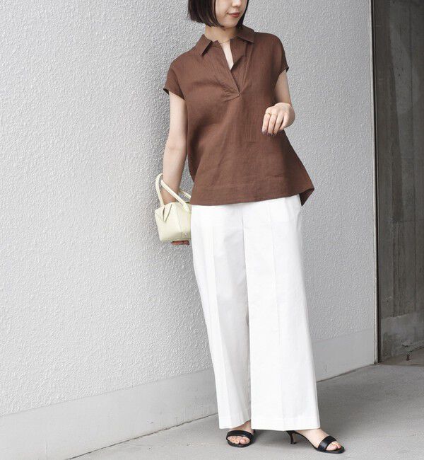 SHIPS Colors 「SHIPS Colors:〈洗濯機可能〉ユーロリネン (EURO Linen) フレンチスリーブ スキッパーブラウス◇」|シャツ・ブラウス|