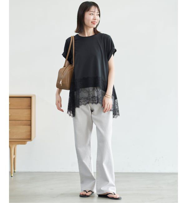 SLOBE IENA「《シリーズあり》レースコンビハーフスリーブカットソー」|Tシャツ・カットソー|