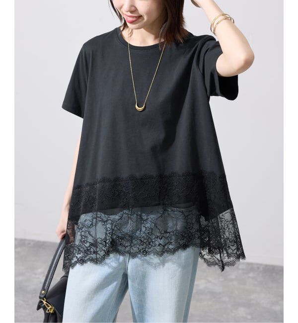 SLOBE IENA「《シリーズあり》レースコンビハーフスリーブカットソー」|Tシャツ・カットソー|