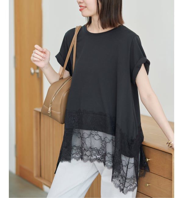 SLOBE IENA「《シリーズあり》レースコンビハーフスリーブカットソー」|Tシャツ・カットソー|