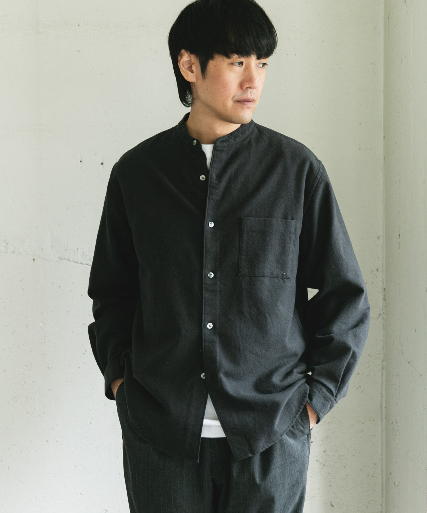 URBAN RESEARCH DOORS「両面起毛ネルバンドカラーシャツ」|シャツ・ブラウス|
