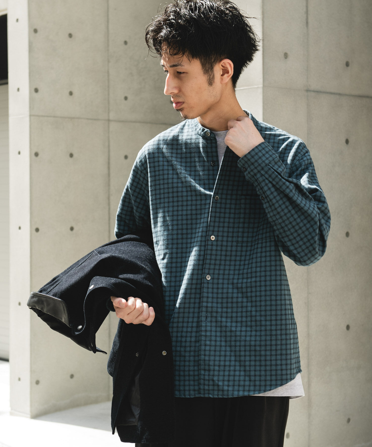 URBAN RESEARCH DOORS「両面起毛ネルバンドカラーシャツ」|シャツ・ブラウス|