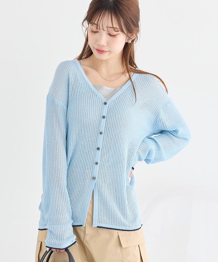 earth music&ecology「バイカラーハリヌキカーディガン」|カーディガン|Light Blue