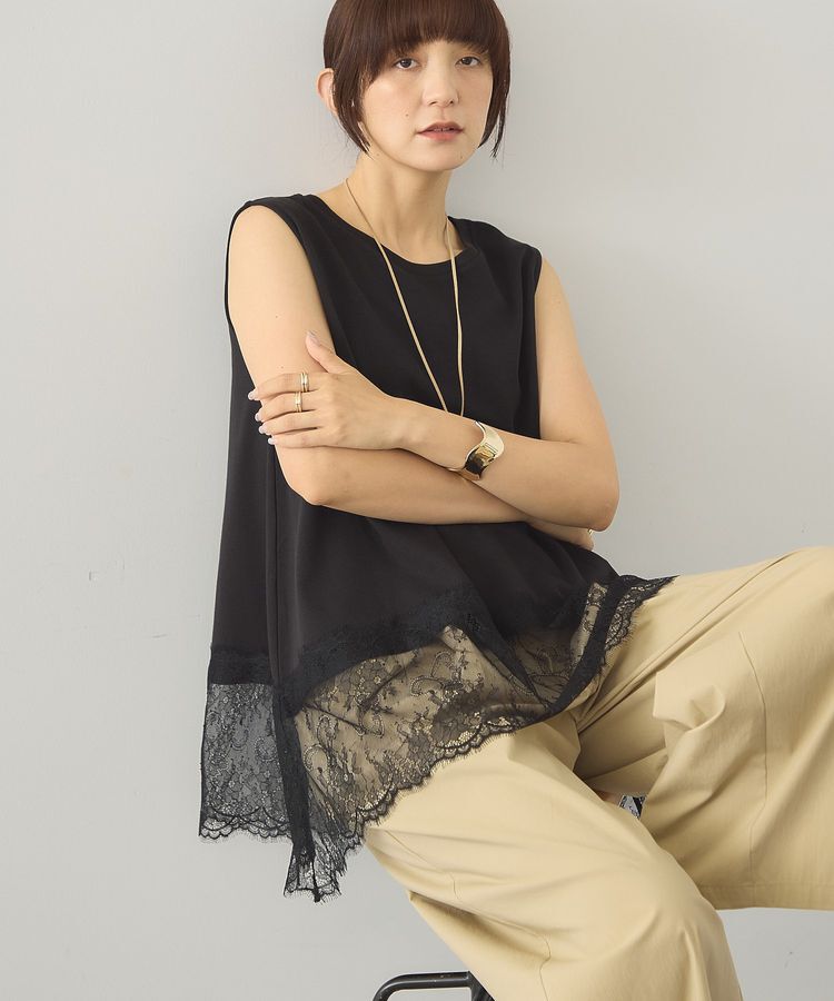 AMERICAN HOLIC「【接触冷感】裾レースノースリーブプルオーバー」|Tシャツ・カットソー|