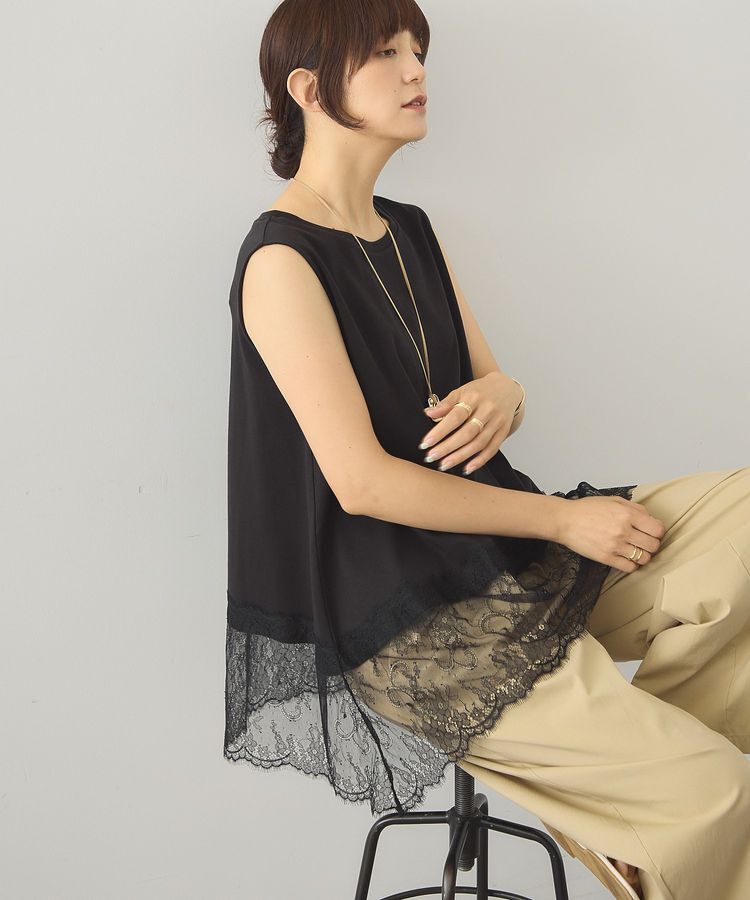 AMERICAN HOLIC「【接触冷感】裾レースノースリーブプルオーバー」|Tシャツ・カットソー|