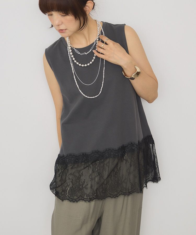 AMERICAN HOLIC「【接触冷感】裾レースノースリーブプルオーバー」|Tシャツ・カットソー|