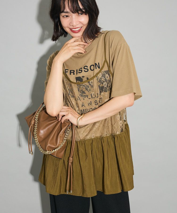 Green Parks「SET2点フォトＴシャツ+レースキャミビスチェ」|Tシャツ・カットソー|