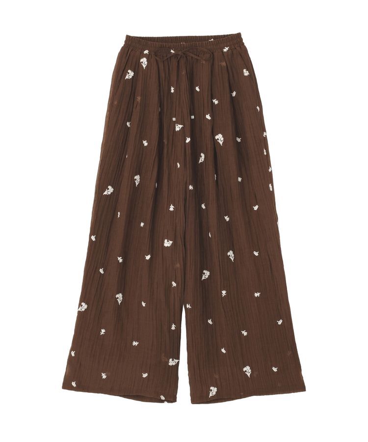 Green Parks「花柄刺繍ワイドパンツ」|その他|Brown