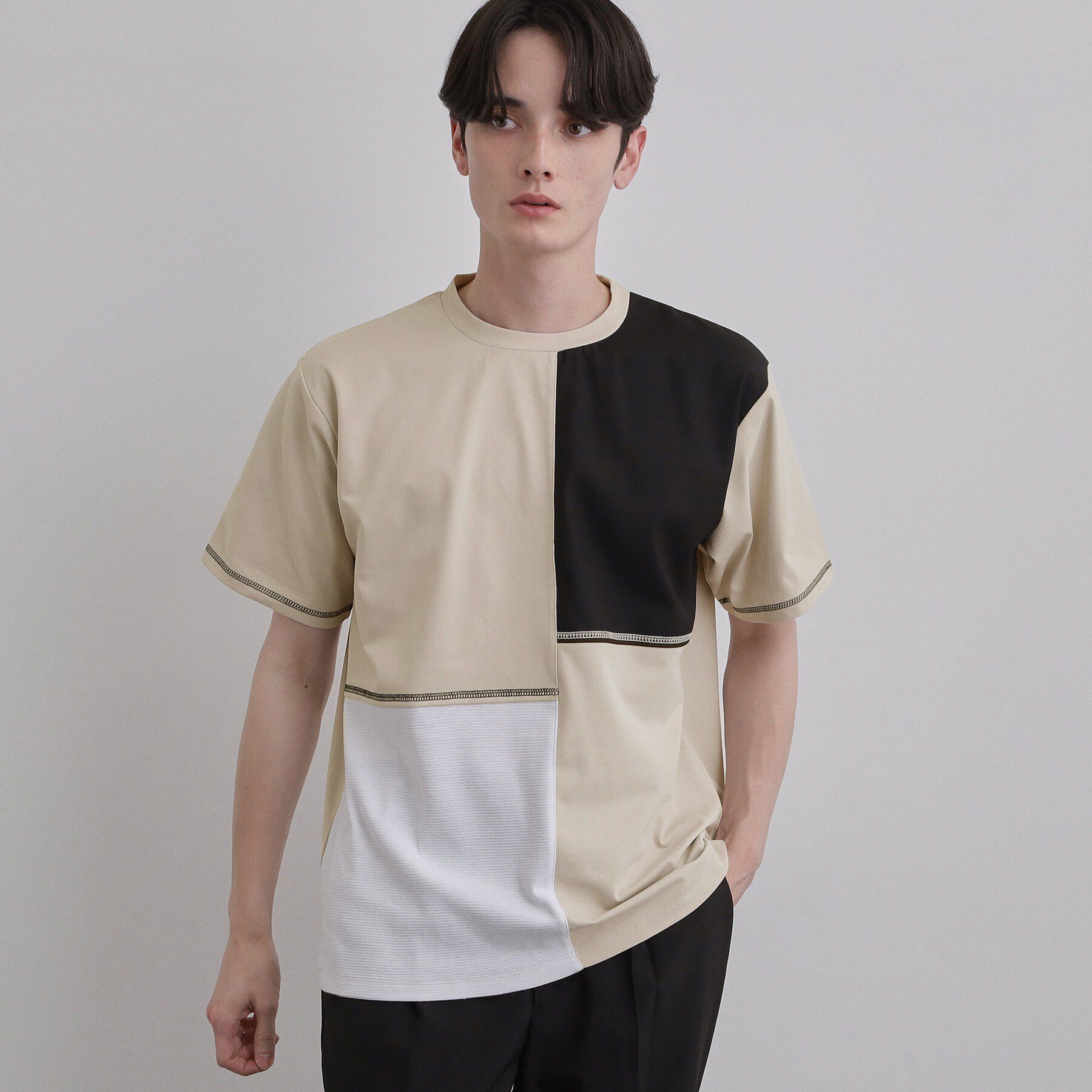 tk.TAKEO KIKUCHI「異素材ブロック切替Tシャツ」|Tシャツ・カットソー|