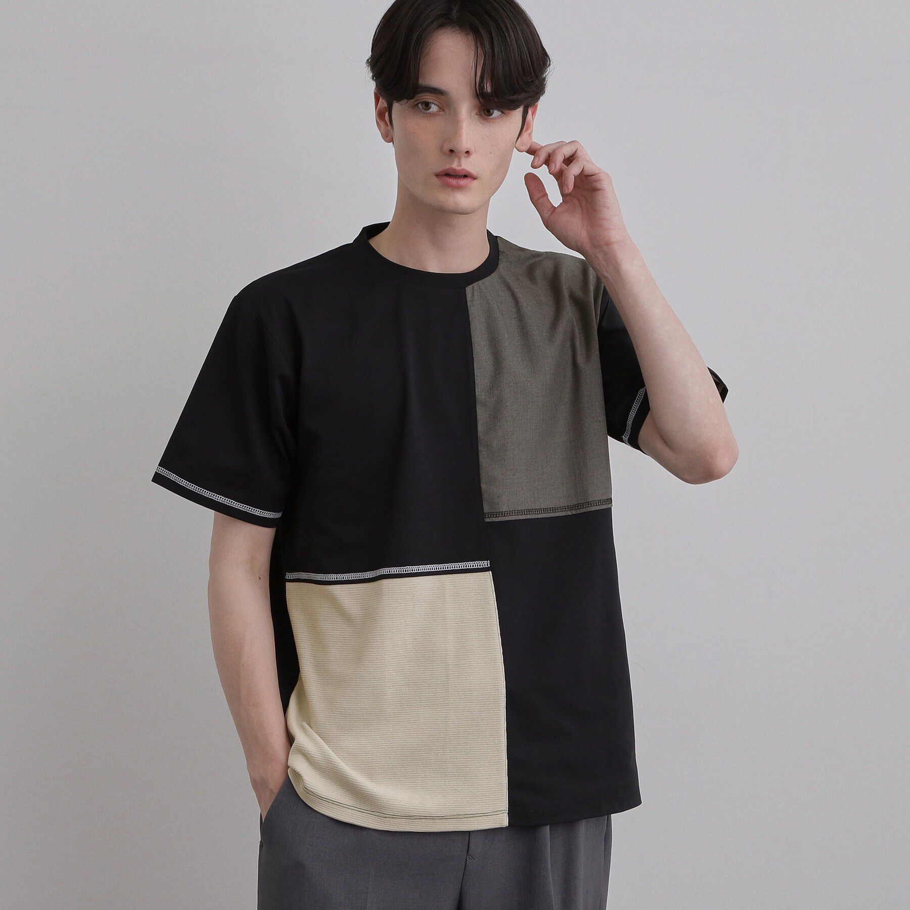 tk.TAKEO KIKUCHI「異素材ブロック切替Tシャツ」|Tシャツ・カットソー|