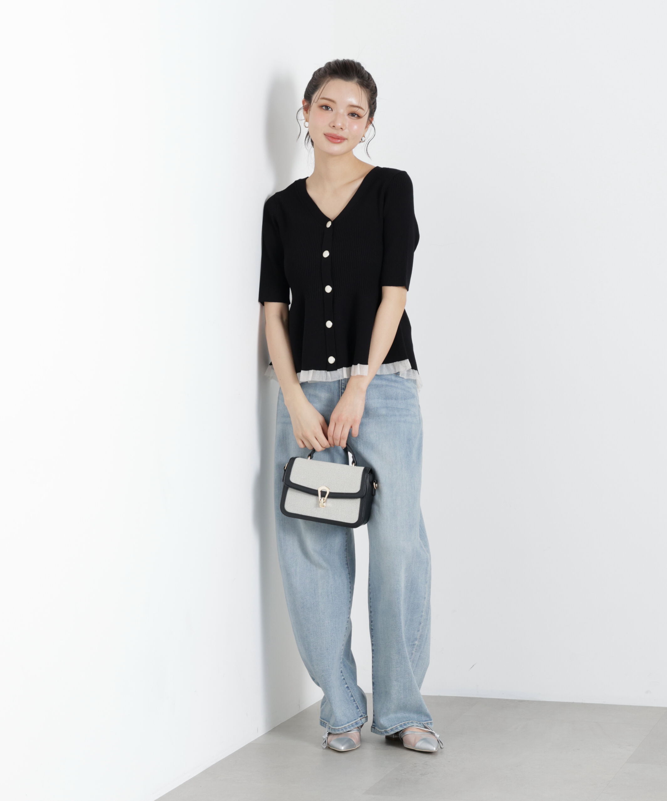 PROPORTION BODY DRESSING「＜一部追加生産予約＞部分シアーペプラムニット」|ニット・セーター|