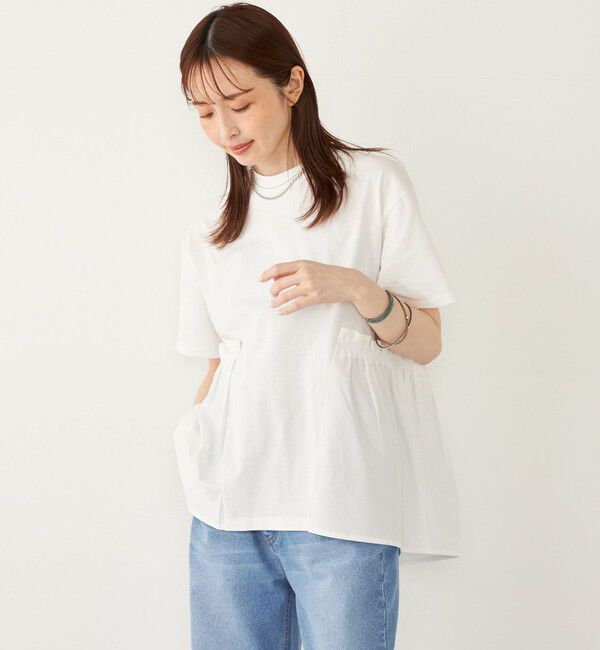 SHIPS Colors 「SHIPS Colors:〈手洗い可能〉ドッキング ペプラム ショートスリーブ トップス◇」|Tシャツ・カットソー|オフホワイト