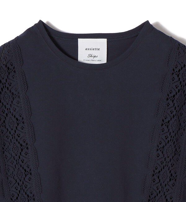 SHIPS for women「【SHIPS別注】assiette: 〈手洗い可能〉レース コンビ フレンチ スリーブ」|Tシャツ・カットソー|