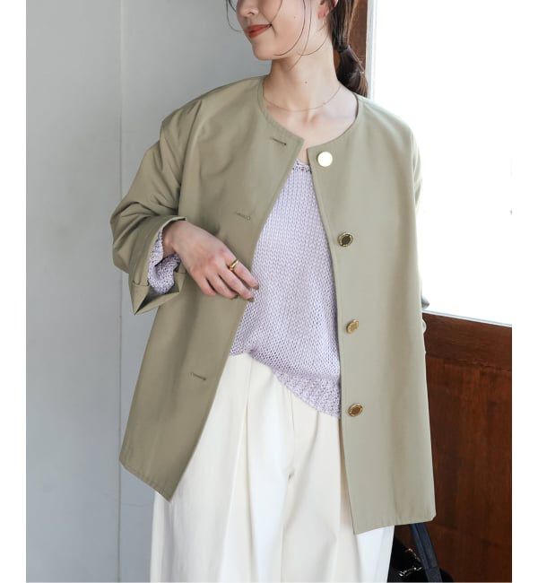 SLOBE IENA「TRADITIONAL WEATHERWEAR SLOBE別注 LINTON N/C SHORT」|ノーカラーコート|カーキ