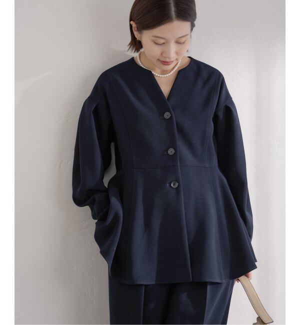 IENA「&NAVY ジョーゼットペプラムブラウス」|シャツ・ブラウス|ネイビー