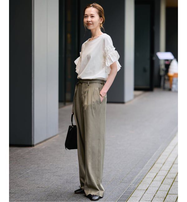 SLOBE IENA「《4サイズ展開》ベルテット2タックストレートパンツ」|スラックス|