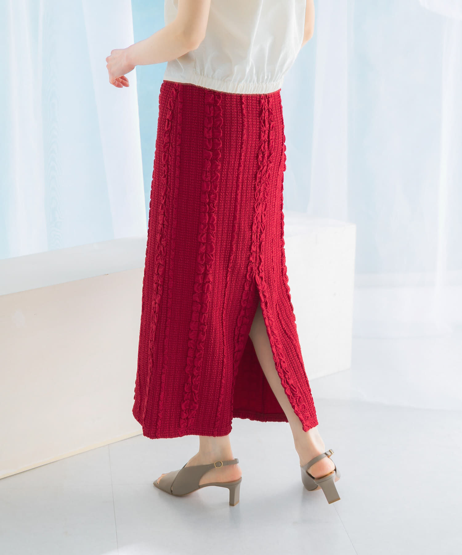 URBAN RESEARCH ROSSO「ジャガードイージーストレートスカート」|スカート|レッド