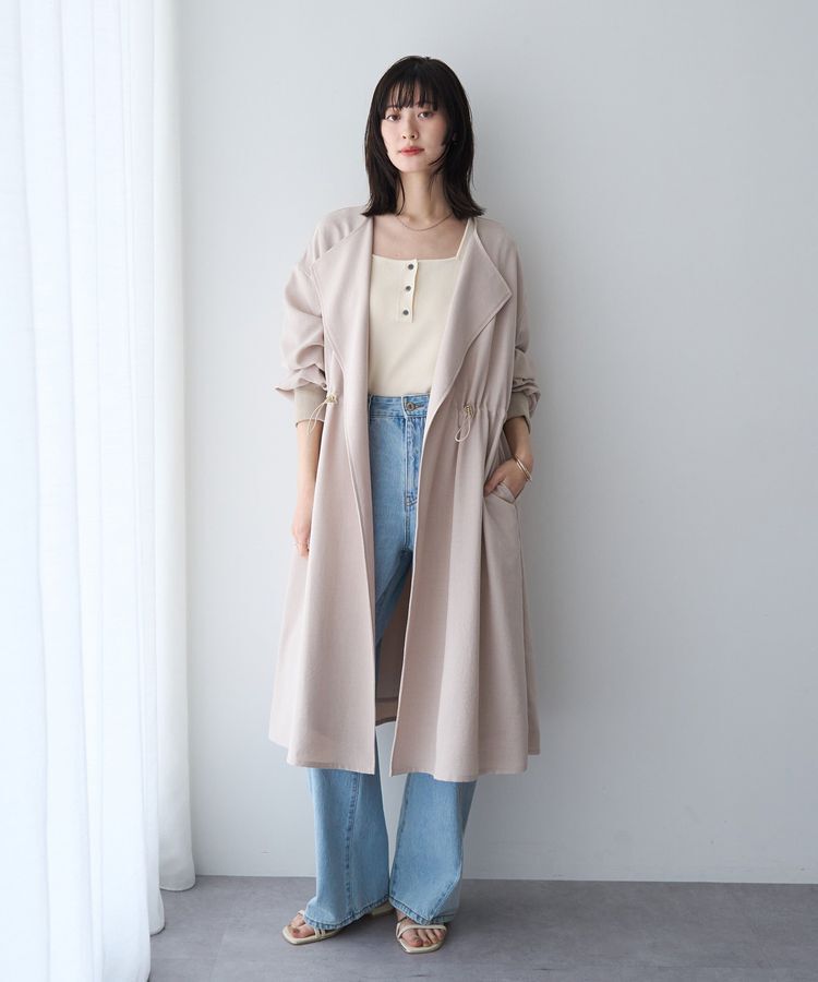YECCA VECCA「ノーカラーラペルロングコート」|ノーカラーコート|