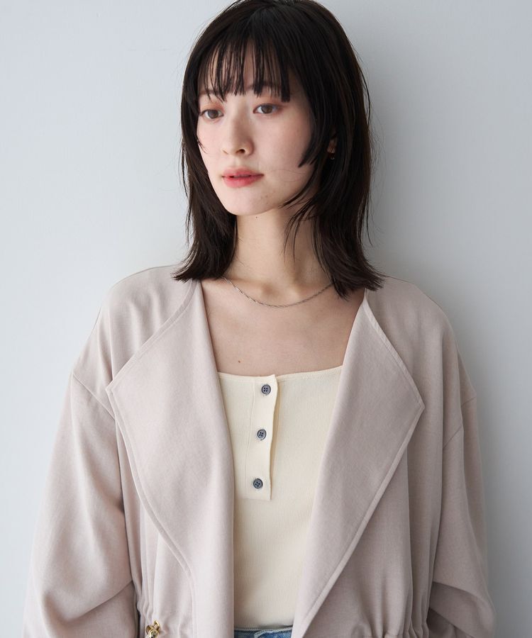 YECCA VECCA「ノーカラーラペルロングコート」|ノーカラーコート|