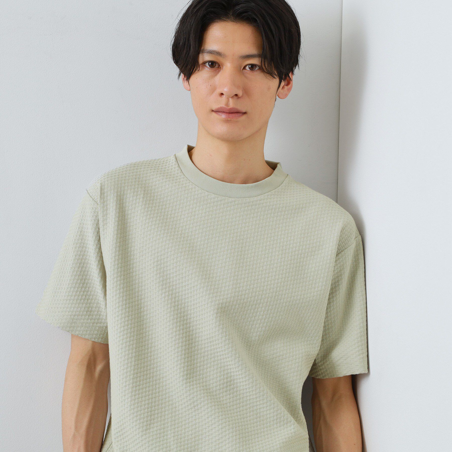 THE SHOP TK「【カジュアルすぎないキレイめTシャツ】ハニカム リンクス半袖Tシャツ 洗濯機OK」|Tシャツ・カットソー|ライトグレー(011