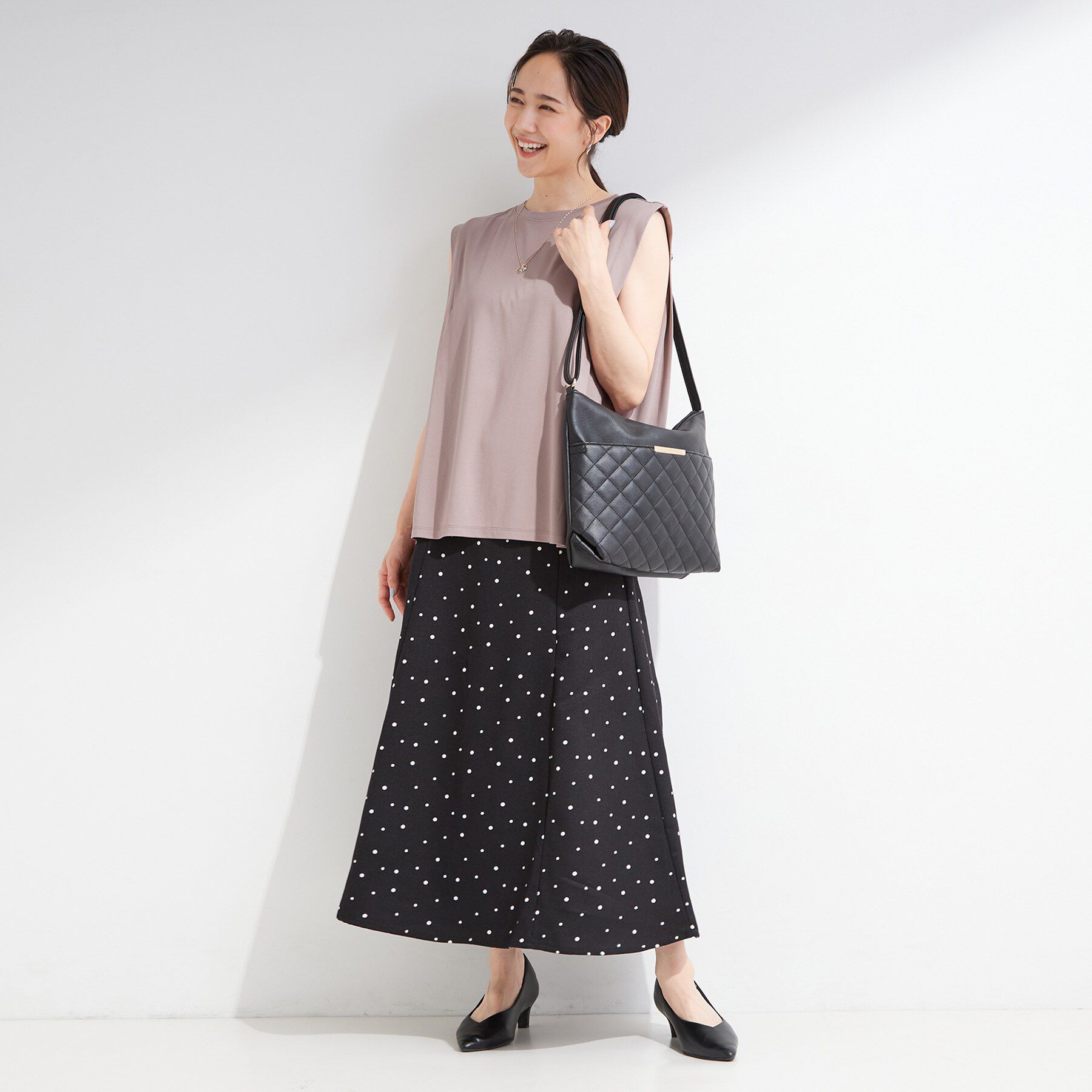 SHOO･LA･RUE「【UVカット/接触冷感】とろみタックノースリーブトップス」|Tシャツ・カットソー|