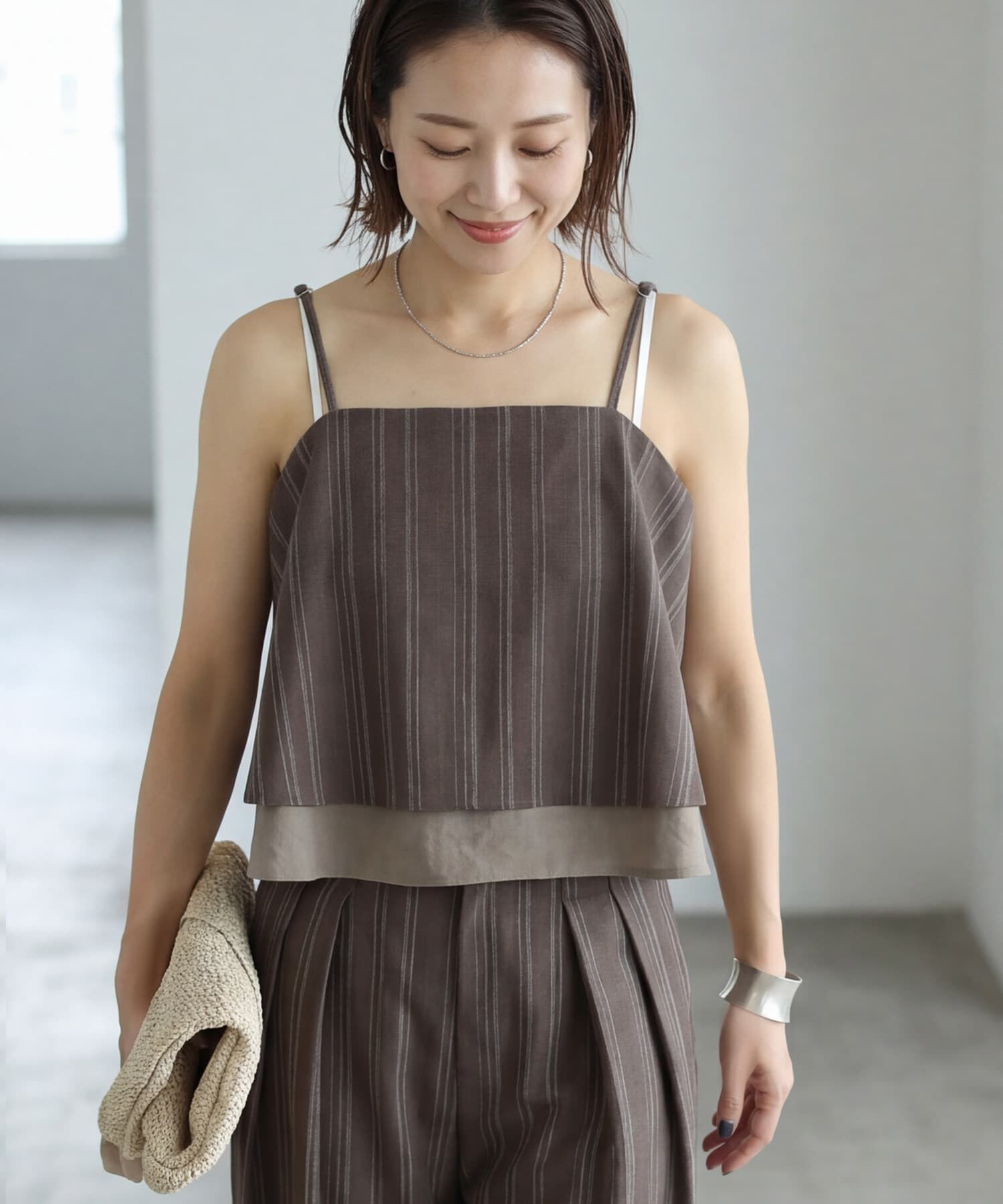 STYLE DELI「麻調ストライプ柄セットアップ」|キャミソール|