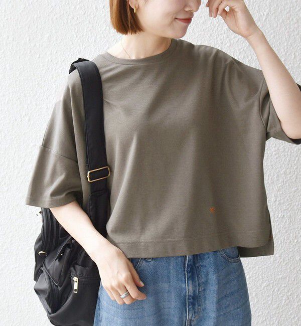 SHIPS any「《予約》SHIPS any:〈手洗い可能〉リバークロス ハーフ スリーブ ワイド TEE」|Tシャツ・カットソー|チャコールグレー