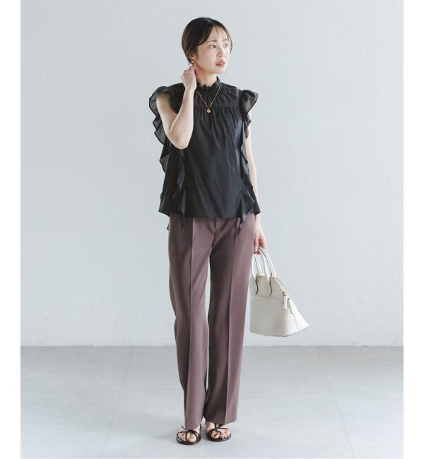 NOBLE「《WEB&一部店舗限定・追加》【洗える】シャーリングフリルノースリブラウス」|シャツ・ブラウス|