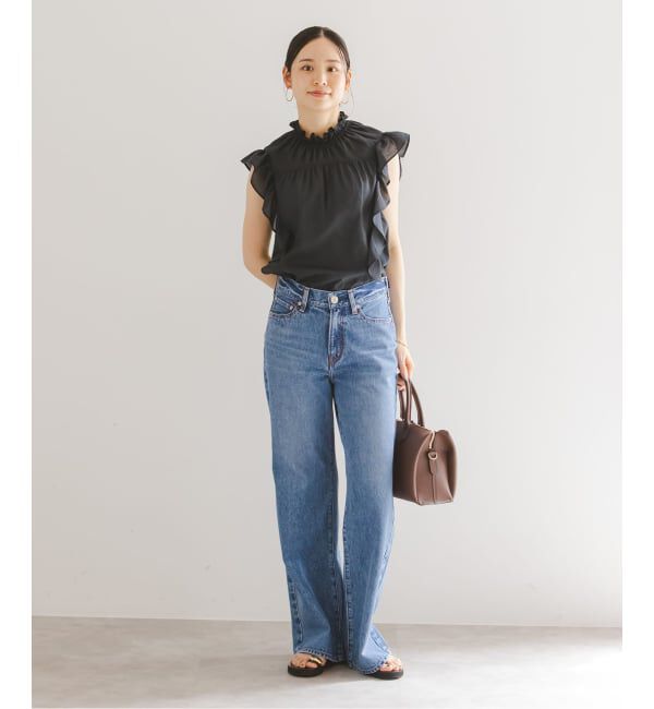 NOBLE「《WEB&一部店舗限定・追加》【洗える】シャーリングフリルノースリブラウス」|シャツ・ブラウス|