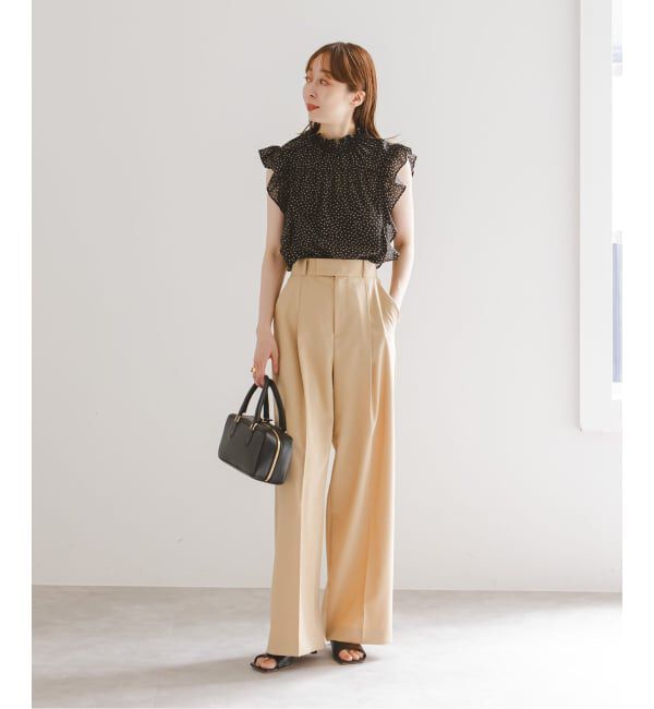 NOBLE「《WEB&一部店舗限定・追加》【洗える】シャーリングフリルノースリブラウス」|シャツ・ブラウス|