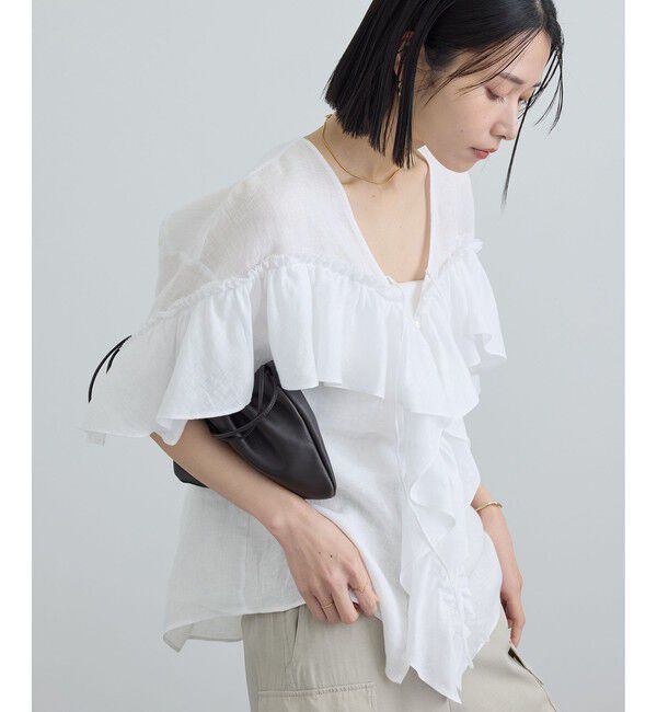 SALON adam et rope'「【WEB限定】ヨーロピアンリネンルジェフリルブラウス」|シャツ・ブラウス|