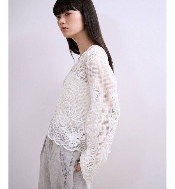 ADAM ET ROPE'「【WEB限定】メッシュエンブロイダリーカーディガン」|カーディガン|