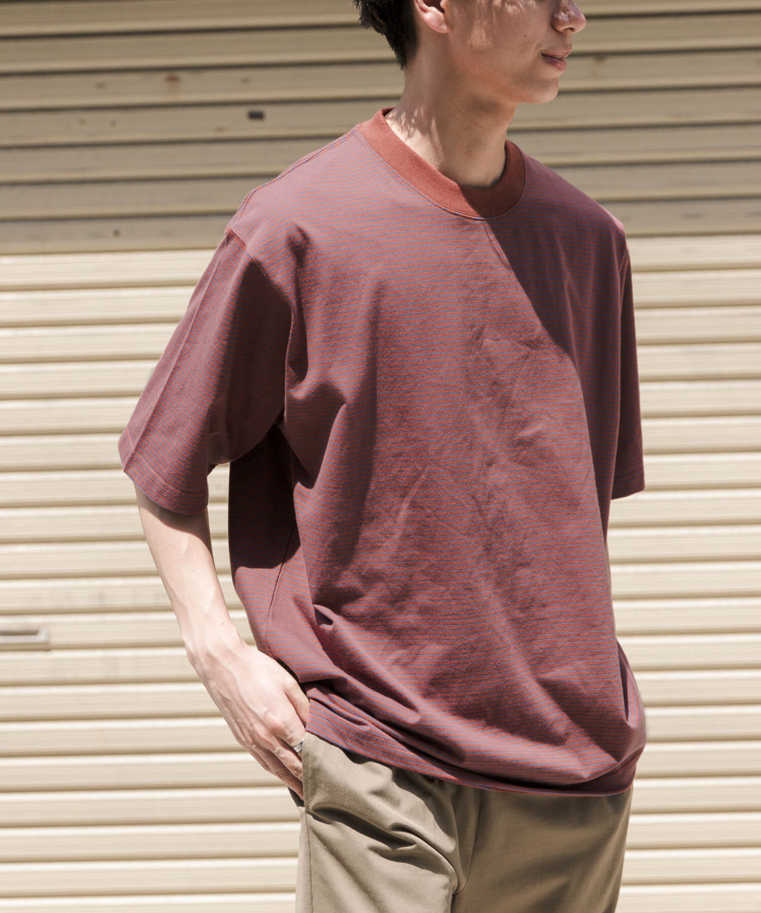 URBAN RESEARCH DOORS「FORK&SPOON　ボーダープレーティングショートスリーブTシャツ」|Tシャツ・カットソー|オレンジ系その他