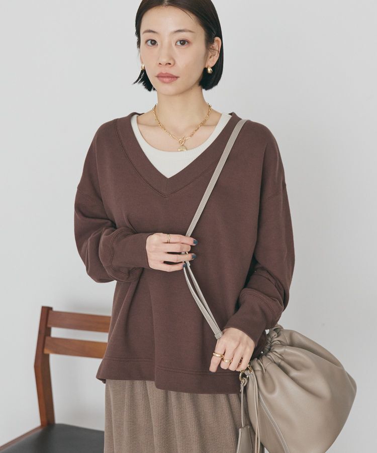 AMERICAN HOLIC「Vネックスムース起毛プルオーバー」|スウェット・ジャージ|Brown