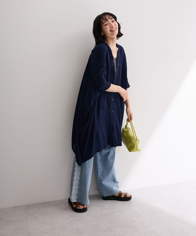 Green Parks「サイドレースデニムワイドパンツ」|デニム|