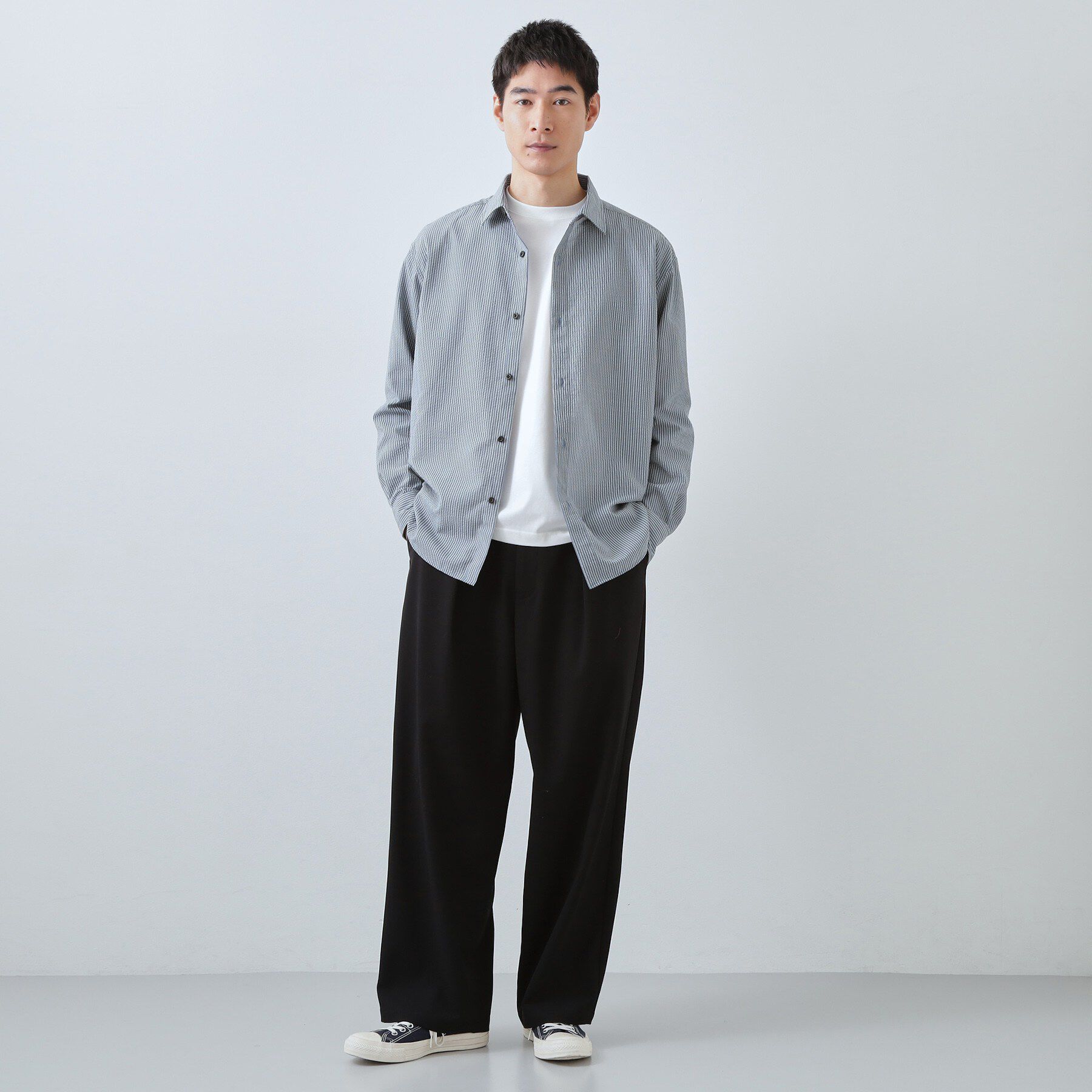 THE SHOP TK「【爽やかで好印象】サッカーストライプシャツ 洗濯機OK」|シャツ・ブラウス|