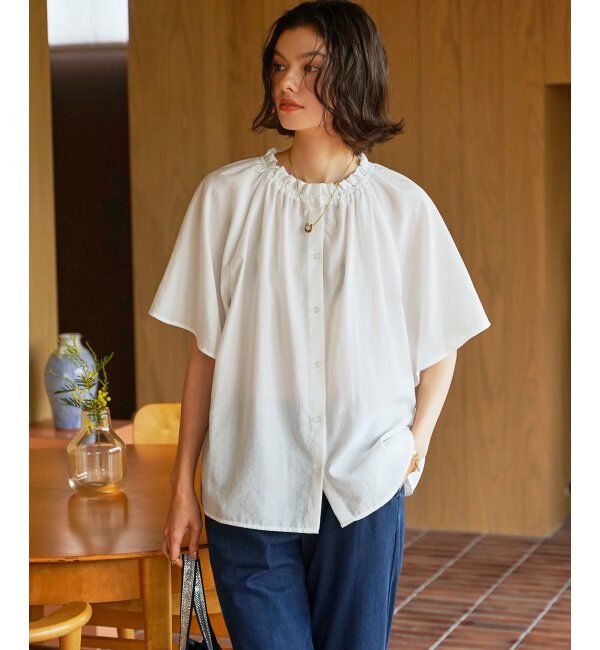 ikka「【接触冷感】襟フリル半袖ブラウス」|シャツ・ブラウス|