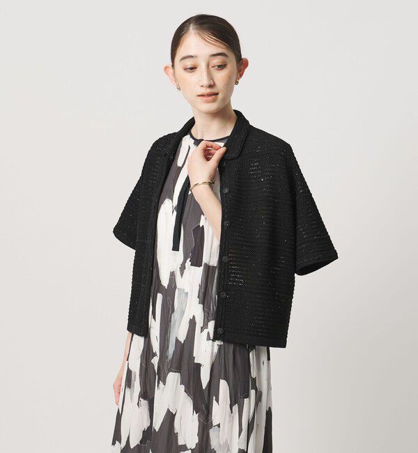 UNITED ARROWS「メッシュ スパングル カーディガン ‐ウォッシャブル‐」|カーディガン|BLACK