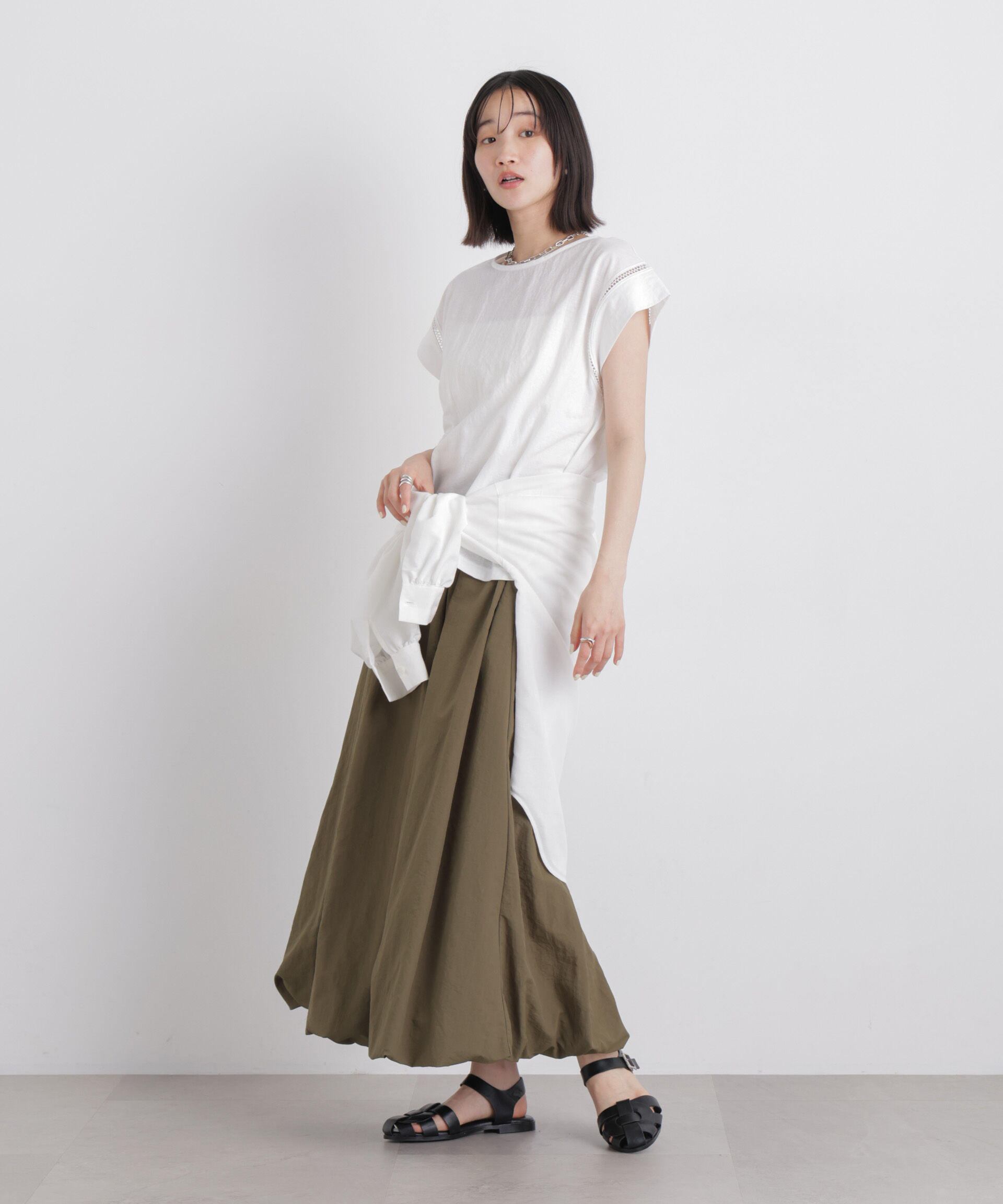 nano･universe「ハシゴレースフレンチスリーブカットトップス」|Tシャツ・カットソー|