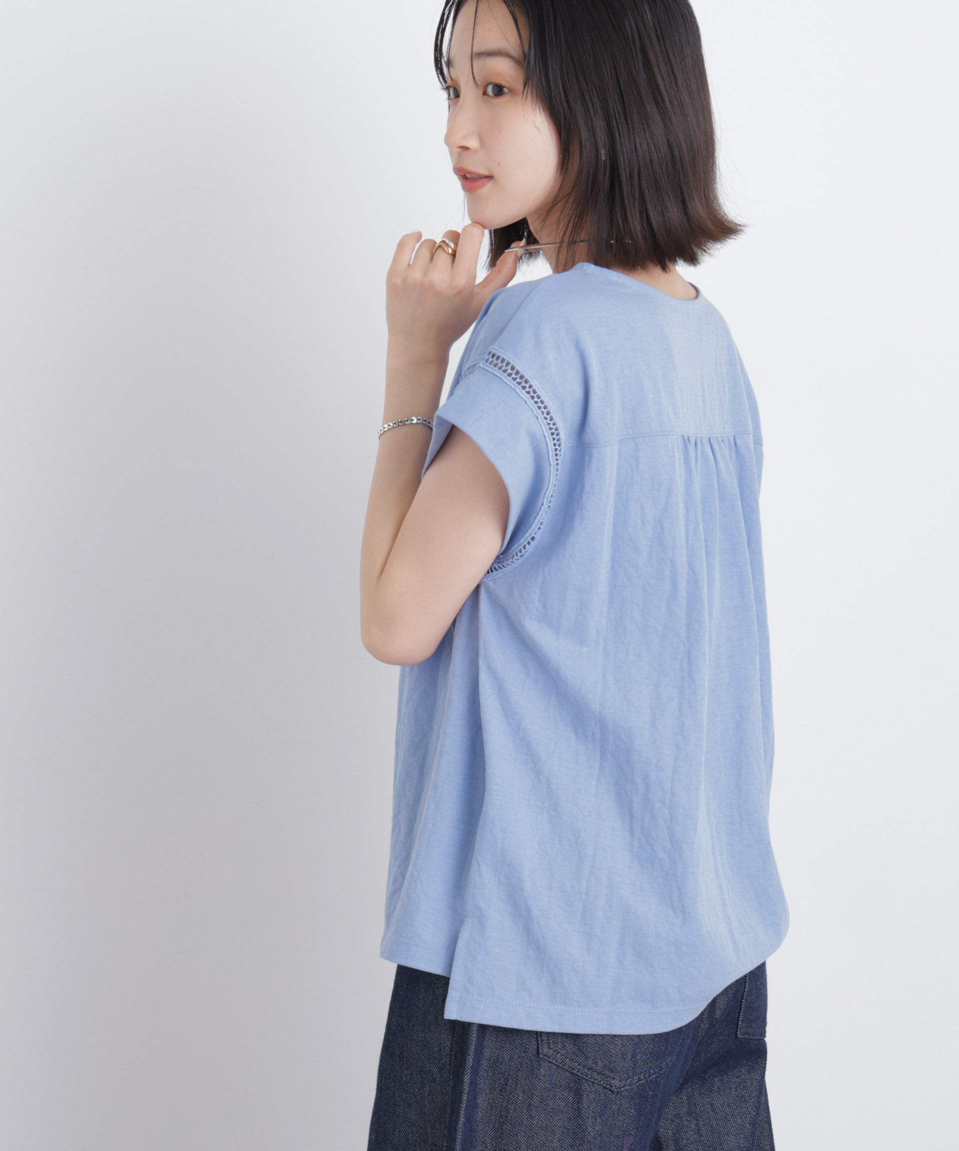 nano･universe「ハシゴレースフレンチスリーブカットトップス」|Tシャツ・カットソー|