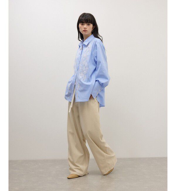 ADAM ET ROPE'「【WEB限定】ストライプ＆ソリッド エンブロイダリーシャツ」|シャツ・ブラウス|